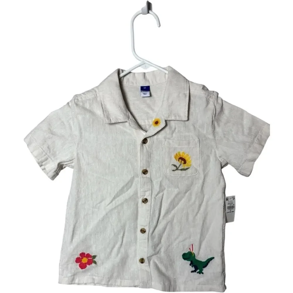 Old Navy Kids  Button Front Shirt with Embroidered Designs Sz 5T NWT